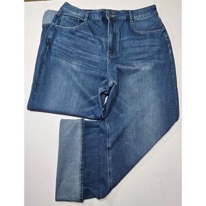 Halara XL Regular High Waisted Wide Leg Cuffed Blue Jeans Medium Wash Stretch